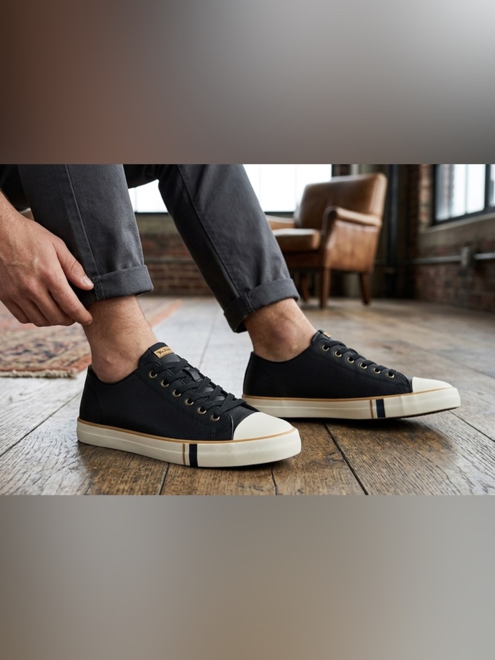 Ben Sherman Black Canvas Low-Top Sneakers with Cream Accents